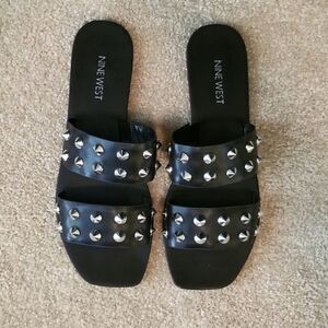 Black Nine West Studded Sandals 8M